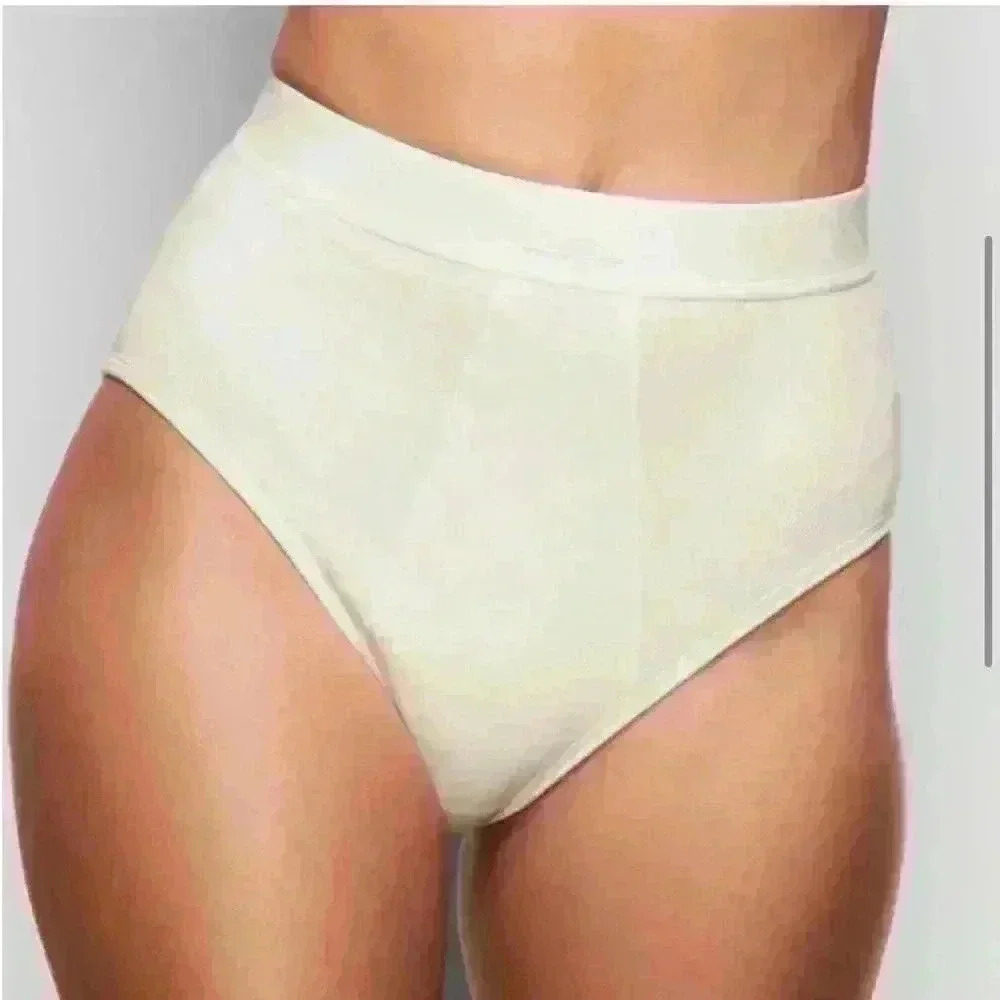Skims NWT Women's Bone Cotton Rib High Rise Full Coverage Cheeky Brief Size L